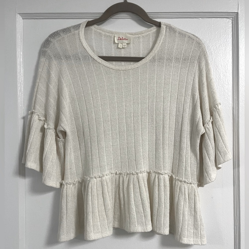 Anthropologie Deletta Knit Peplum Sweater - Size Small - Cream Color